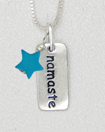Sterling Silver Petite Namaste Tag Pendant With Turquoise Star